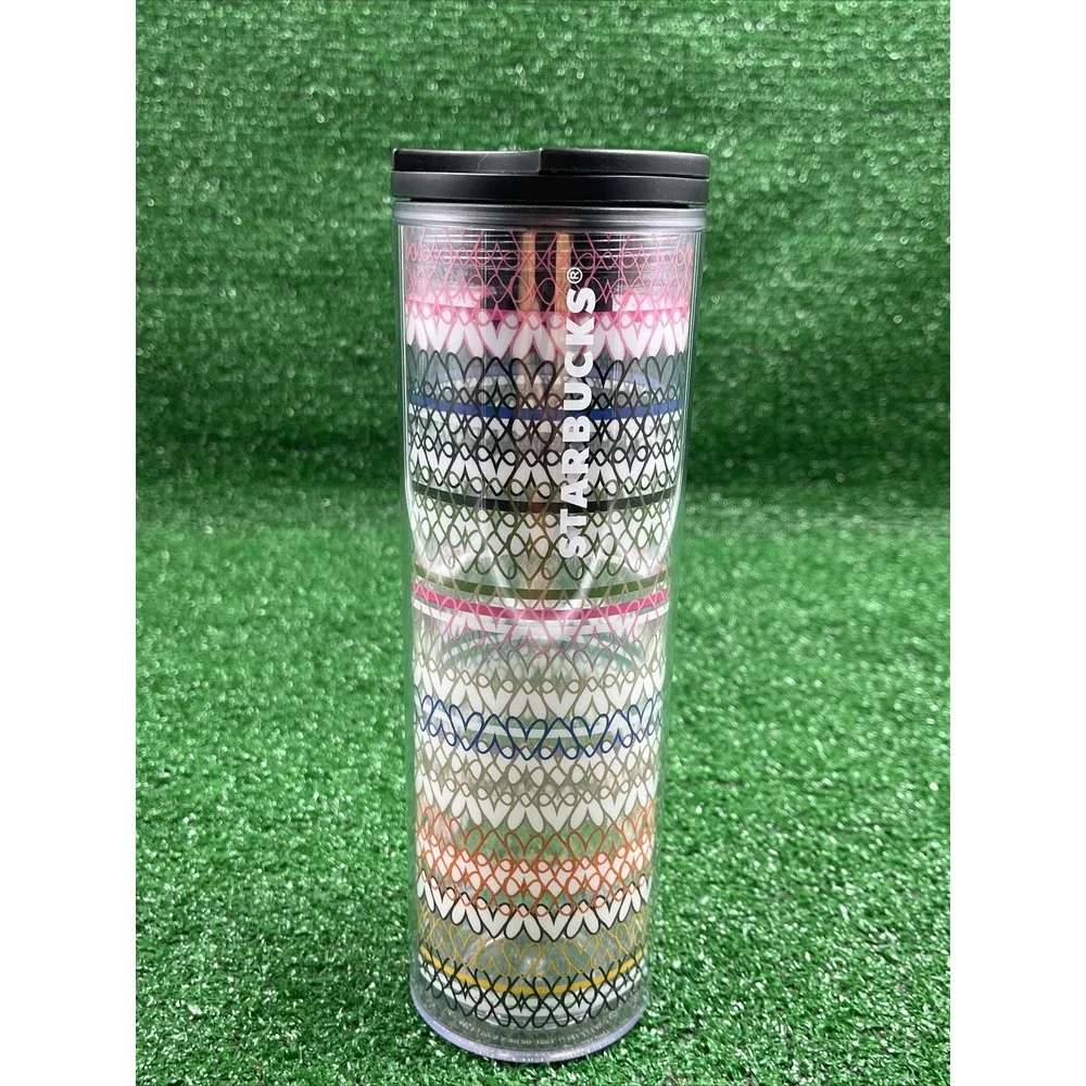 Starbucks 16 Oz HEARTS Twist Lid Travel Tumbler 2018‎ Valentine Rainbow Hearts